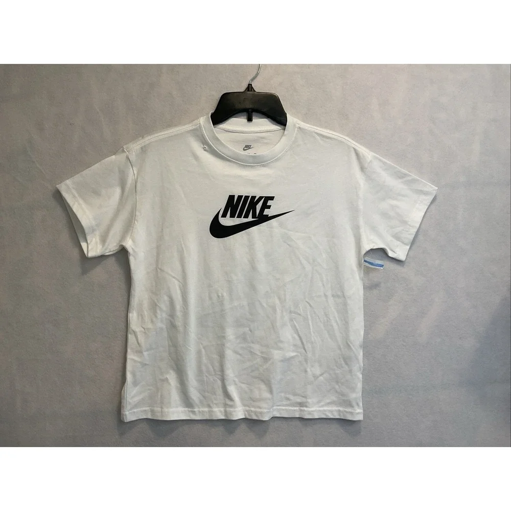 Nike Women's ESSENTIAL CROPPED LOGO Swoosh T-SHIRT Top WHITE L BV6175 100 NEW‎